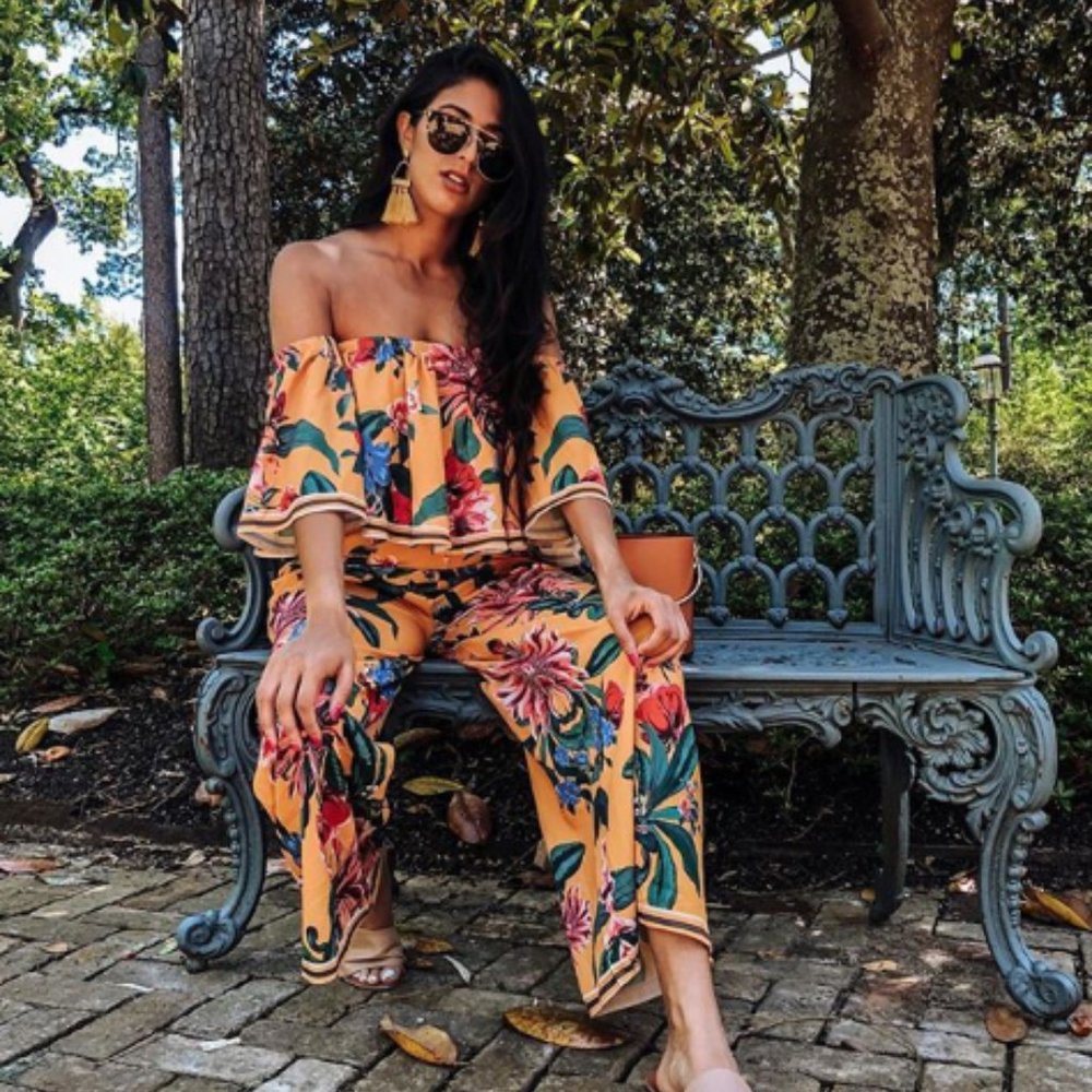 Yellow Floral Hibiscus Jumpsuit